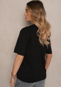 Renee - Czarny T-shirt Oversize z Bawełny z Ozdobnym Nadrukiem Danilna. Kolor: czarny. Materiał: bawełna. Wzór: nadruk #3