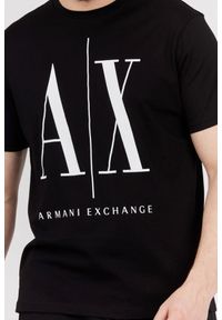 Armani Exchange - ARMANI EXCHANGE Czarny t-shirt męski z dużym logo. Kolor: czarny. Materiał: prążkowany #3