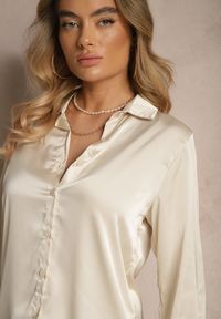 Renee - Beżowa Klasyczna Koszula z Kołnierzykiem Kassinea. Okazja: na co dzień. Kolor: beżowy. Materiał: jeans. Długość rękawa: długi rękaw. Długość: długie. Styl: klasyczny #4