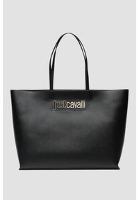 Just Cavalli - JUST CAVALLI Czarna shopperka Range B Metal Lettering. Kolor: czarny. Wzór: motyw zwierzęcy. Materiał: skórzane
