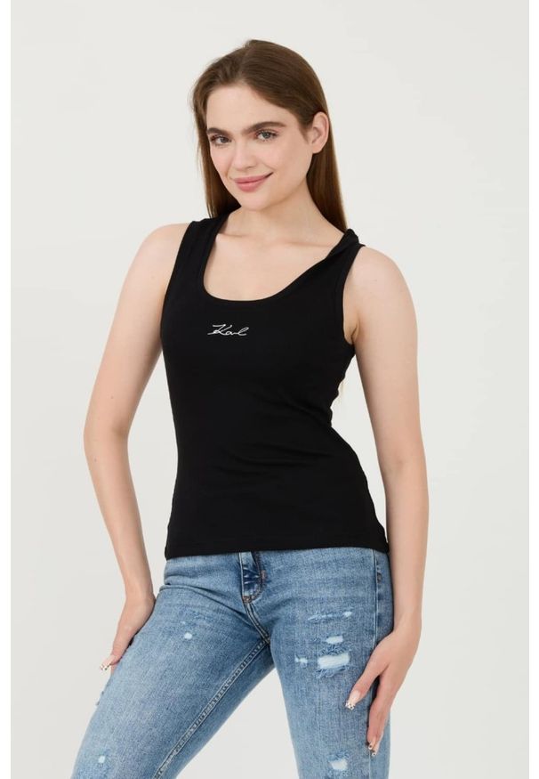 Karl Lagerfeld - KARL LAGERFELD Czarny damski top Logo Rib Tank, Rozmiar L. Kolor: czarny
