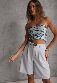 Renee - Niebieskie Szorty Bermudy Eleganckie z Paskiem High Waist Rhodissa. Okazja: na co dzień. Stan: podwyższony. Kolor: niebieski. Materiał: materiał. Styl: elegancki #1