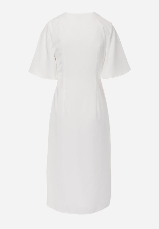 Renee - Biała Zwiewna Sukienka Wieczorowa VICES z Aplikacją 3D w Kształcie Kwiatu Themira. Typ kołnierza: dekolt w kształcie V. Kolor: biały. Wzór: aplikacja, kwiaty. Styl: wizytowy