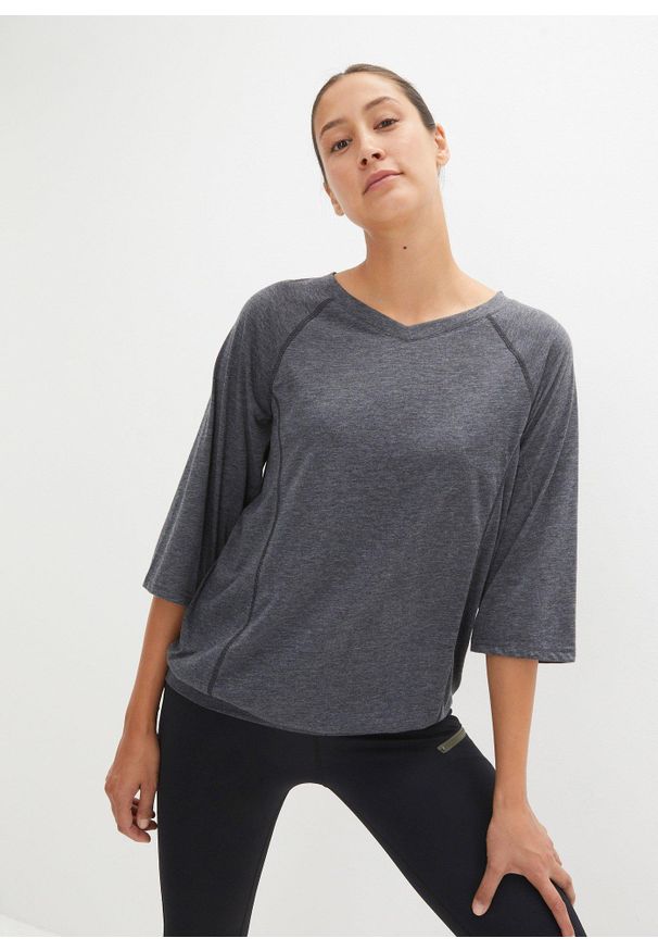 bonprix - T-shirt z rękawami 3/4, oversize. Kolor: szary. Styl: sportowy