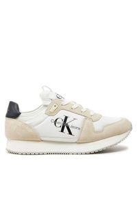 Calvin Klein Jeans Sneakersy Runner Sock Laceup Ny-Lth Wn YW0YW00840 Biały. Kolor: biały. Materiał: skóra, zamsz