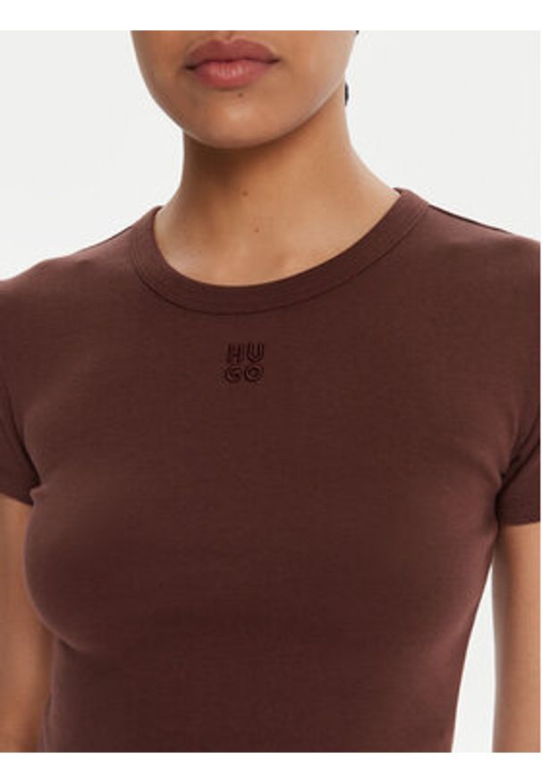 Hugo - HUGO T-Shirt Delanor 50512000 Brązowy Slim Fit. Kolor: brązowy. Materiał: bawełna