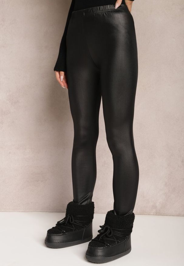 Renee - Czarne Legginsy Ocieplone Polarową Podszewką z Szeroką Gumką w Pasie Anamesa. Kolor: czarny. Materiał: polar. Sezon: zima