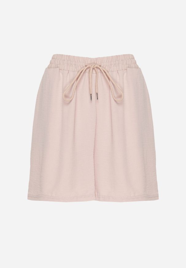Renee - Beżowe Szorty z Wiskozą High Waist Puvione. Okazja: na co dzień. Stan: podwyższony. Kolor: beżowy. Materiał: wiskoza. Styl: casual
