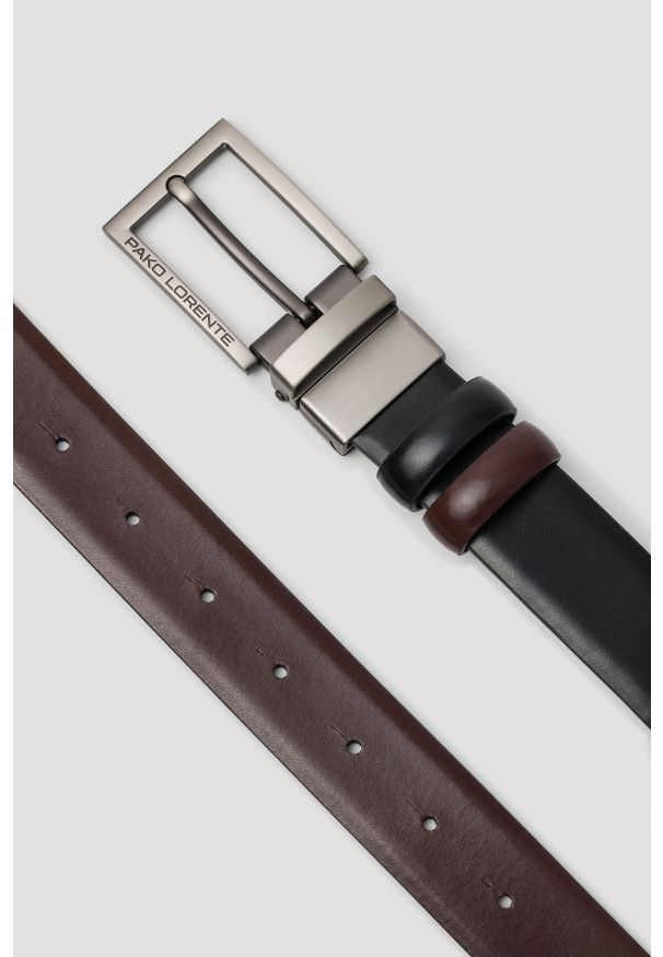 Pako Lorente - PAKO LORENTE - Dwustronny skórzany pasek z matową klamrą. Materiał: skóra