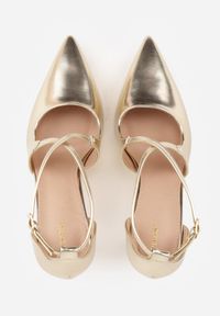 Born2be - Złote Eleganckie Szpilki VICES ze Skrzyżowanymi Paseczkami Nemaia. Okazja: na spotkanie biznesowe, na wesele, na ślub cywilny. Zapięcie: pasek. Kolor: złoty. Materiał: satyna. Obcas: na szpilce. Styl: elegancki #4