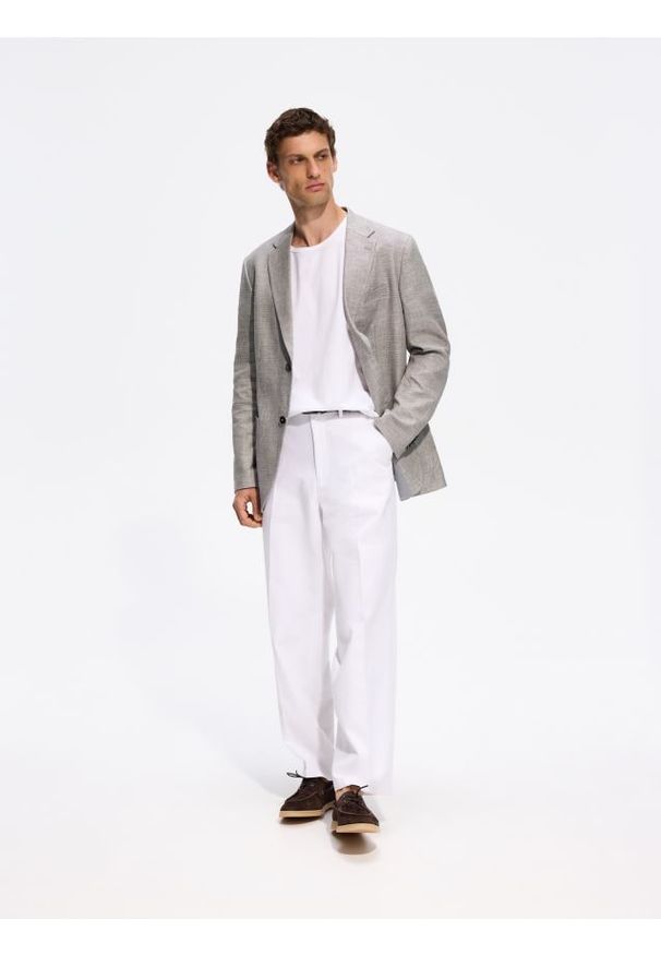 Reserved - Marynarka slim fit z lnem - ciemnoszary. Kolor: szary. Materiał: len