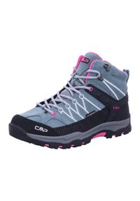 Buty trekkingowe dla dzieci CMP Rigel Mid Trekking. Wysokość cholewki: za kostkę. Zapięcie: sznurówki. Kolor: szary, wielokolorowy, fioletowy. Materiał: materiał, syntetyk. Szerokość cholewki: normalna. Sport: turystyka piesza