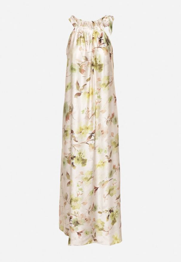 Born2be - Zielona Satynowa Sukienka w Kwiaty Fenaresia. Okazja: na spacer, na co dzień. Kolor: zielony. Materiał: satyna. Długość rękawa: na ramiączkach. Wzór: kwiaty. Sezon: lato. Typ sukienki: proste. Styl: casual, elegancki