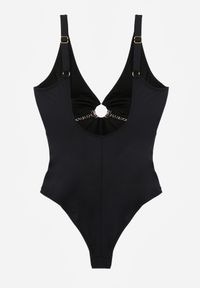 Renee - Czarny Strój Kąpielowy z Paskiem w Geometryczny Print i Wycięciem Helania. Kolekcja: plus size. Kolor: czarny. Wzór: nadruk, geometria #4