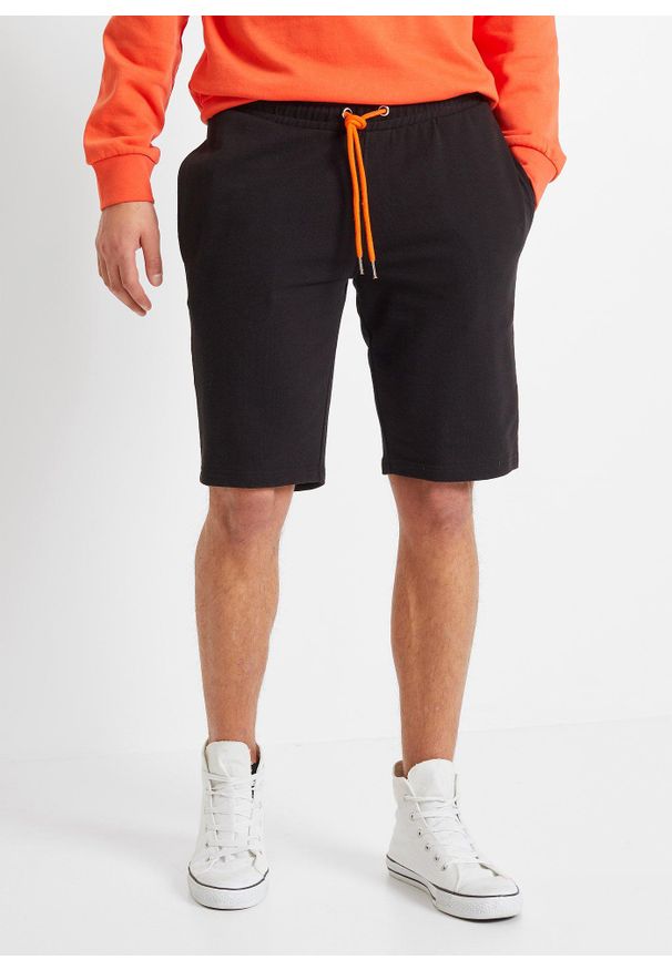 bonprix - Bermudy dresowe z czystej bawełny. Kolor: czarny. Materiał: dresówka, bawełna
