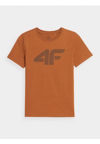4f - T-shirt z nadrukiem chłopięcy. Kolor: brązowy. Materiał: bawełna. Wzór: nadruk