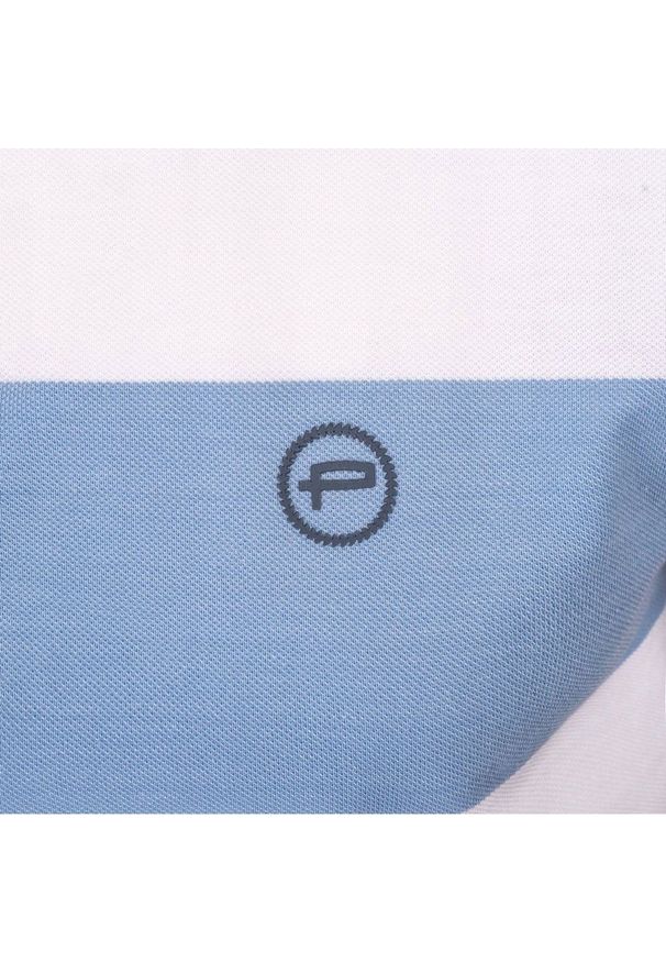 Koszulka Polo - Męska - Pako Jeans - Biało-Niebieskie Pasy. Okazja: na co dzień. Typ kołnierza: polo. Kolor: niebieski. Materiał: bawełna. Wzór: paski, prążki. Styl: casual