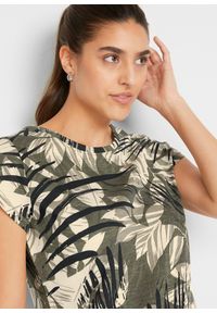 bonprix - T-shirt z bawełny z nadrukiem i minirękawkami. Kolor: zielony. Materiał: bawełna. Wzór: nadruk #3
