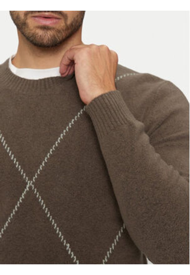 Sisley Sweter 1QPST103W Brązowy Regular Fit. Kolor: brązowy. Materiał: syntetyk, bawełna