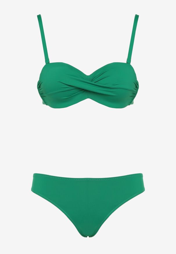 Born2be - Ciemnozielone Bikini Biustonosz Wiązany na Plecach 2 Pary Majtek Typu Figi Galarella. Kolor: zielony