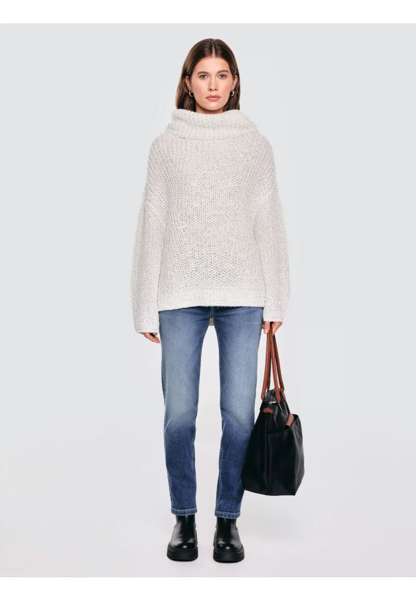 Big-Star - Sweter damski z obszernym golfem melanżowy biały Magdalena 100. Typ kołnierza: golf. Kolor: biały. Materiał: wełna, denim, materiał. Wzór: melanż. Styl: klasyczny, elegancki