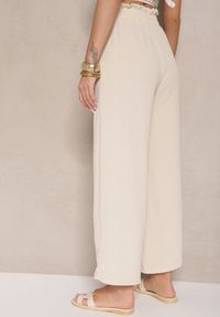 Renee - Beżowe Spodnie z Wiskozą o Szerokim Kroju High Waist z Wiązaniem Ivelwia. Stan: podwyższony. Kolor: beżowy. Materiał: wiskoza. Sezon: lato #3