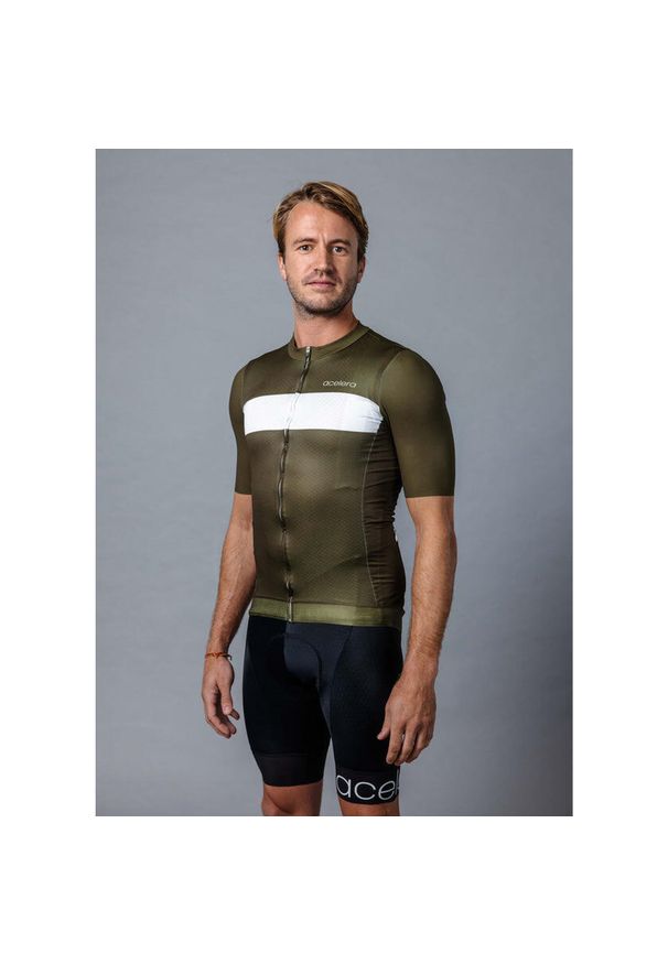 ACELERA - Męska profesjonalna koszulka kolarska z krótkim rękawem. Kolor: zielony. Długość rękawa: krótki rękaw. Długość: krótkie. Sport: kolarstwo