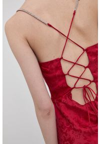 For Love & Lemons sukienka kolor czerwony mini rozkloszowana. Kolor: czerwony. Materiał: tkanina, materiał. Długość rękawa: na ramiączkach. Typ sukienki: rozkloszowane. Długość: mini #3