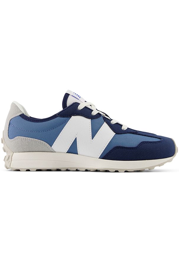 Buty dziecięce New Balance GS327CJ – niebieskie. Okazja: na co dzień. Kolor: niebieski. Materiał: guma, materiał, syntetyk. Szerokość cholewki: normalna