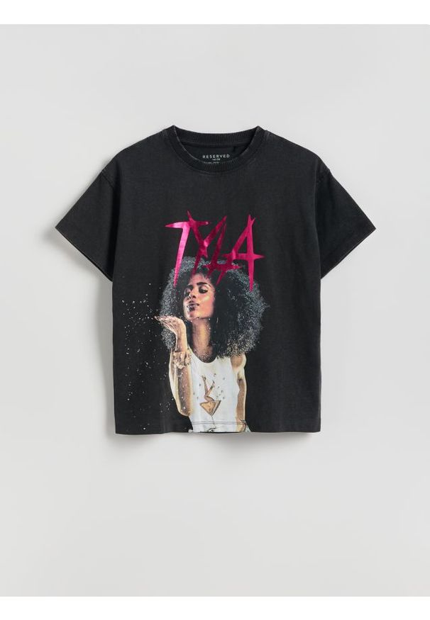 Reserved - T-shirt TYLA - ciemnoszary. Kolor: szary. Materiał: bawełna