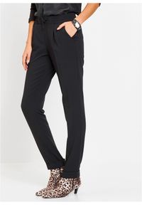 bonprix - Spodnie z gumką w talii i zakładkami. Kolor: czarny. Długość: długie #1