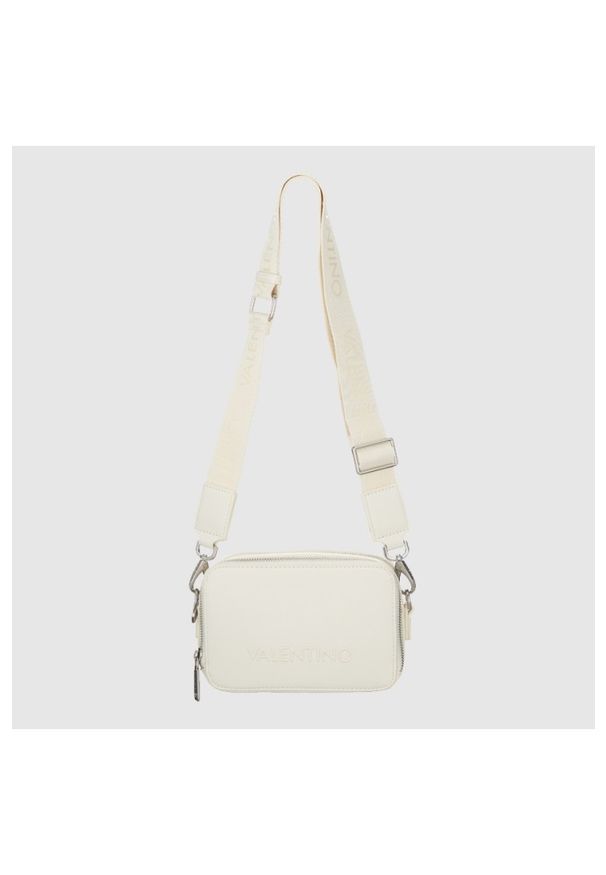 Valentino by Mario Valentino - VALENTINO Ecru torebka dwukomorowa z regulowanym paskiem holiday re camera bag. Kolor: biały. Materiał: z tłoczeniem