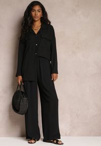 Renee - Czarny 2-częsciowy Komplet Casual z Szerokimi Spodniami i Koszulą Oversize Hyparissa. Kolor: czarny #4