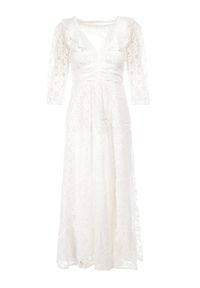 Born2be - Biała Sukienka Maeryne. Kolor: biały. Materiał: materiał, koronka. Styl: klasyczny. Długość: midi #3