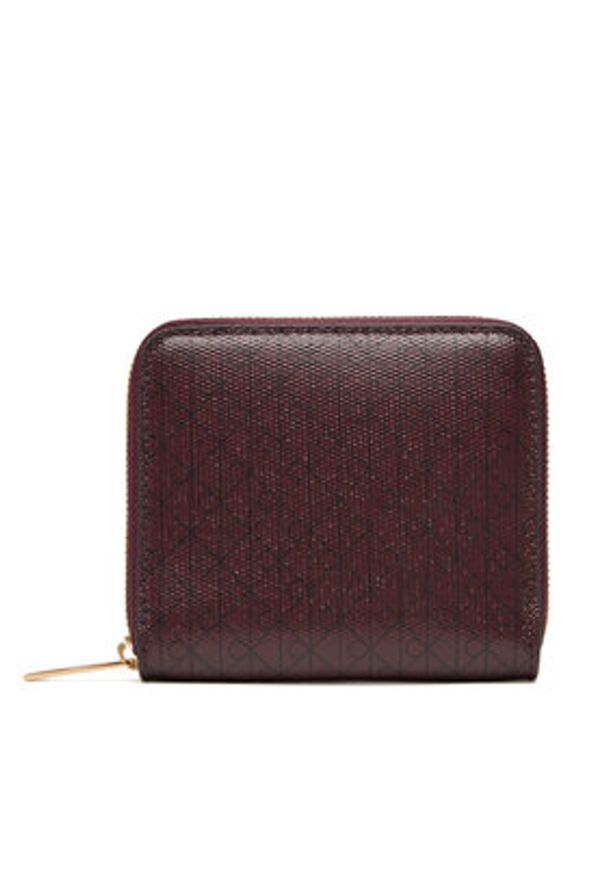 Calvin Klein Mały Portfel Damski Emblem Aop Square Zip Around LV04F1089G Bordowy. Kolor: czerwony. Materiał: skóra