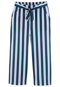 bonprix - Spodnie palazzo z elastycznym paskiem. Kolor: niebieski. Wzór: aplikacja, paski #1