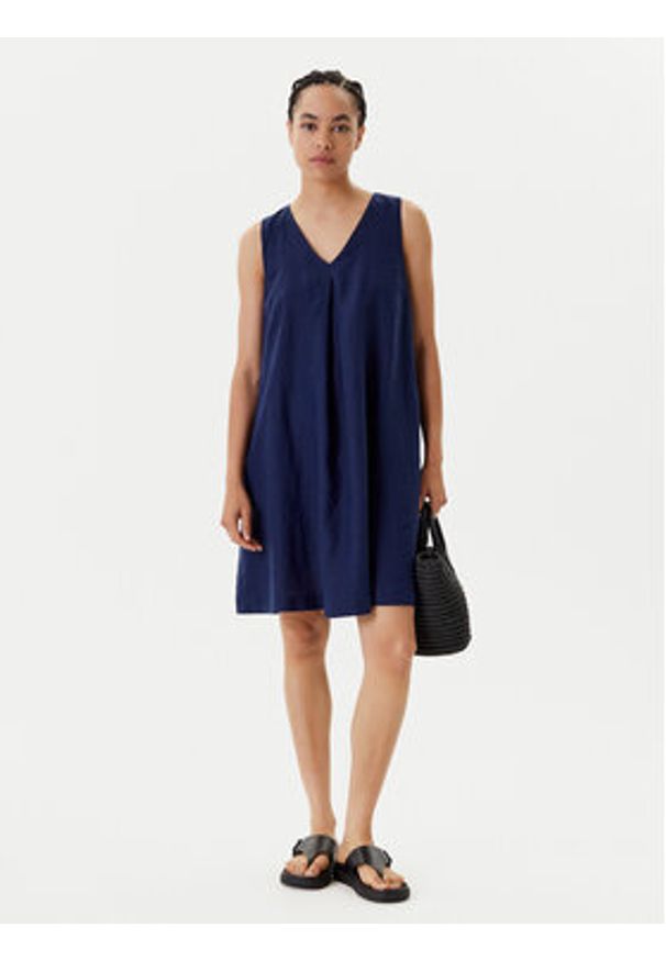 United Colors of Benetton - United Colors Of Benetton Sukienka letnia 4AGHDV0AX Granatowy Relaxed Fit. Kolor: niebieski. Materiał: len. Sezon: lato