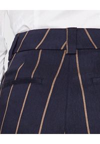 CAPPELLINI - Granatowe spodnie w paski. Stan: podwyższony. Kolor: niebieski. Materiał: len, prążkowany. Wzór: paski #2