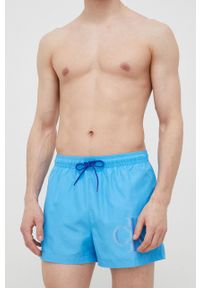 Calvin Klein szorty kąpielowe kolor niebieski. Kolor: niebieski. Materiał: tkanina, poliester, materiał. Wzór: nadruk