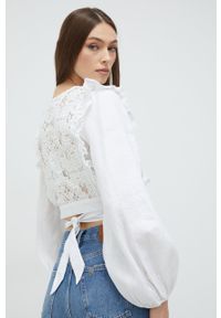 Guess bluzka lniana damska kolor biały wzorzysta. Okazja: na co dzień. Kolor: biały. Materiał: len. Długość rękawa: długi rękaw. Długość: długie. Styl: casual #2