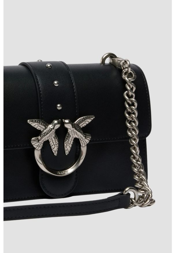 Pinko - PINKO Czarna skórzana damska torebka kopertówka Love One Mini. Kolor: czarny. Materiał: skórzane. Styl: elegancki, klasyczny, wizytowy