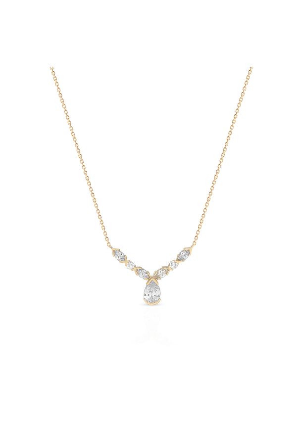 W.KRUK - Naszyjnik złoty z cyrkoniami. Materiał: złote. Kolor: złoty. Wzór: ażurowy, aplikacja, ze splotem. Kamień szlachetny: cyrkonia