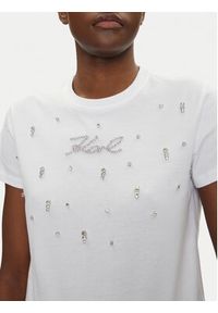Karl Lagerfeld - KARL LAGERFELD T-Shirt A2W17120 Biały Regular Fit. Typ kołnierza: dekolt w karo. Kolor: biały. Materiał: bawełna #4