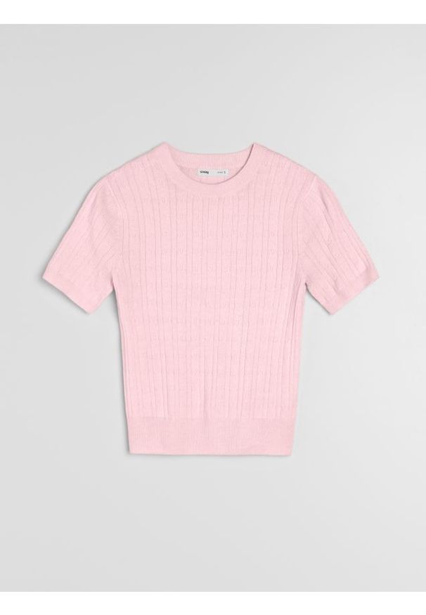 Sinsay - Bluzka swetrowa z prążkowanej dzianiny - różowy. Kolor: różowy. Materiał: prążkowany, dzianina