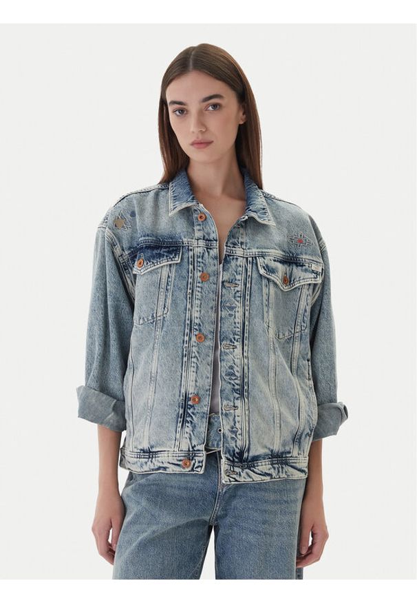 Mustang Kurtka jeansowa Arcata 1016944 Niebieski Loose Fit. Kolor: niebieski. Materiał: bawełna