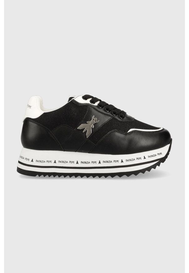 Patrizia Pepe sneakersy dziecięce kolor czarny. Nosek buta: okrągły. Zapięcie: sznurówki. Kolor: czarny. Materiał: skóra, guma. Obcas: na platformie
