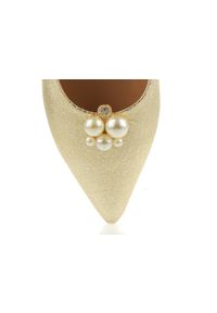 Inna - Baleriny z perłami skórzane złote Victoria Gotti. Kolor: złoty. Materiał: skóra. Wzór: aplikacja. Styl: klasyczny, elegancki