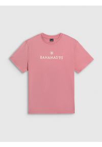 4f - 4F T-shirt loose z nadrukiem damski - różowy M. Okazja: na co dzień. Kolor: pomarańczowy. Materiał: materiał, bawełna, dzianina. Wzór: nadruk. Styl: casual #1
