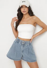 Born2be - Niebieskie Szorty Jeansowe z Szeroką Nogawka i Wysokim Stanem Rinestra. Okazja: na co dzień. Stan: podwyższony. Kolor: niebieski. Materiał: jeans. Styl: elegancki, casual #6