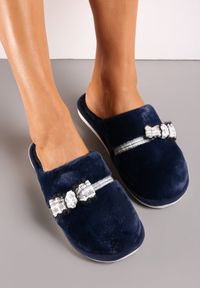 Renee - Granatowe Kapcie z Futerka z Dekoracyjną Kokardką Lennart. Kolor: niebieski. Materiał: futro #1